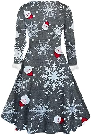 Божиќни фустани за жени со долг ракав нејасен макси фустан А-линија коктел празнична забава Флејл фустан