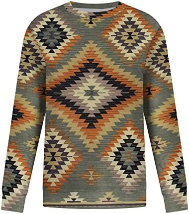 Женски западен ацтек печати џемпер преголем моден геометриски графички пуловер џемпер со долги ракави гроздобер кошули