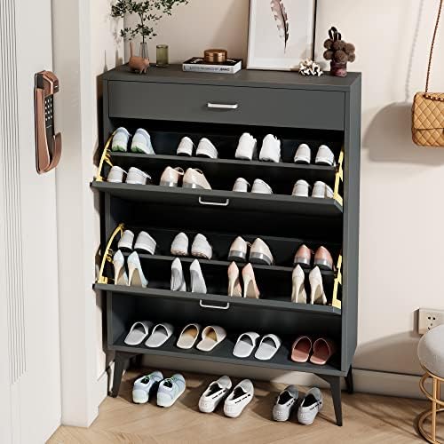 Кабинет за чевли на фиоки Ciartre 3, хонорарен организатор за складирање на решетки за чевли со флип врата, модерен кабинет за