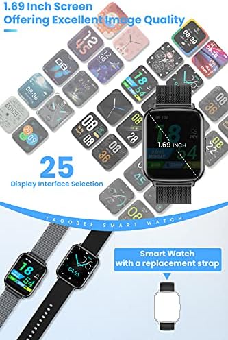 Тагоби Паметен Часовник За Андроид Телефони iOS 1.69 Екран На Допир Паметни Часовници За Жени Мажи IP68 Водоотпорни Фитнес Часовници