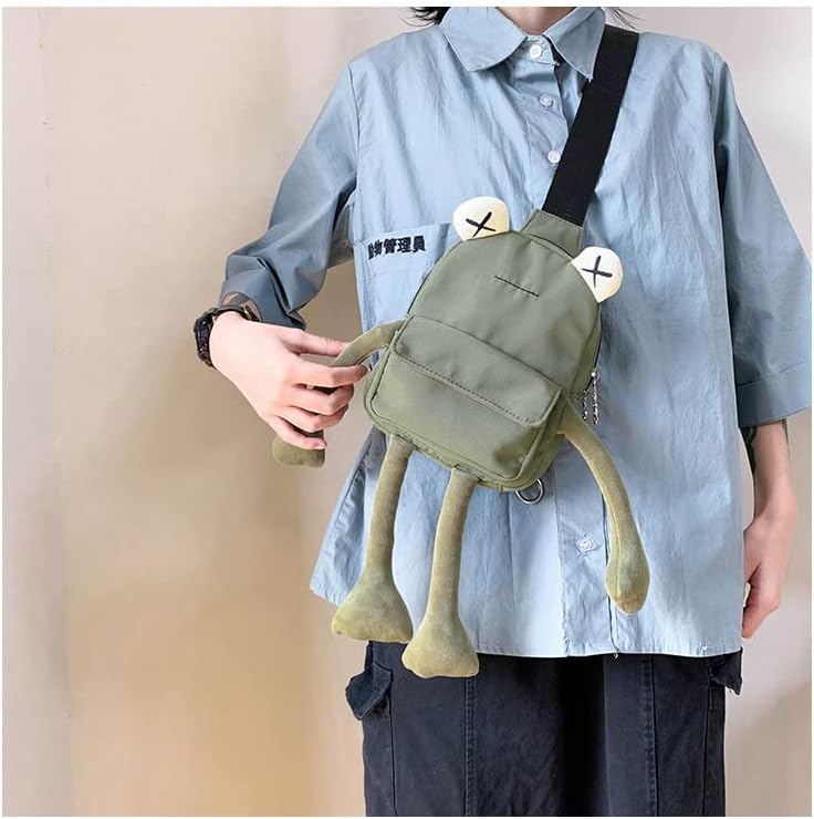 Ранец на каваи прашка за девојчиња, симпатична форма на жаба со рамо торба со рамо со една лента за месици на месинџер