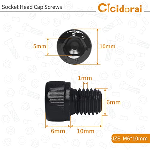 Cicidorai M6-1.0 x 8mm Навртки за капаче на главата на приклучокот, челик од легура од 12,9 одделение, финиш од црн оксид, машина за машини,
