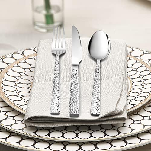 Зачукувани вилушки и лажици сет за сребро, хауарс 24 парчиња од не'рѓосувачки челик прибор за прибор за прибор за прибор за прибор