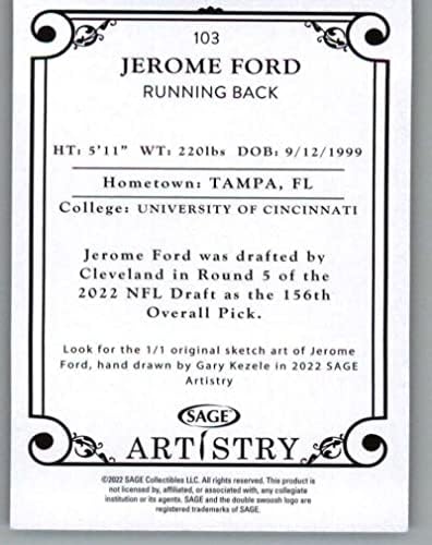 2022 Sage Artistry Silver 103 Jerome Ford Cincinnati Bearcats RC RC Rookie Football Trading Card