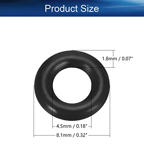Bettomshin 10pcs нитрилна гума О-прстени, 8,1 mm OD 4,5 mm ID 1,8 mm ширина, метрички буна-нитрил запечатување за запечатување за мијалник