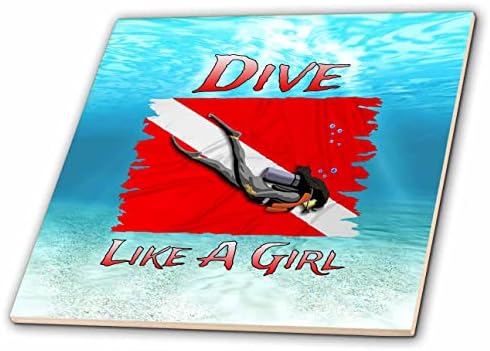 3дроза Подводно Нуркање Како девојка нуркање графика за жени кои нуркаат. - Плочки