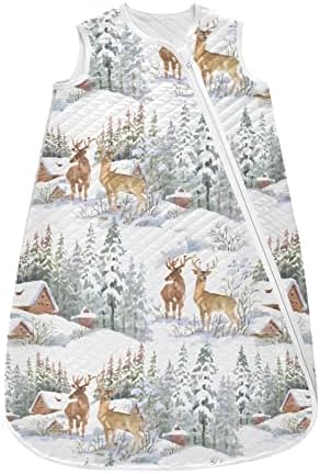 Зимски пејзаж VVFELIXL Deers бебешки носење, носено ќебе, вреќа за спиење на транзиција за новороденче, вреќа за спиење за новороденчиња,
