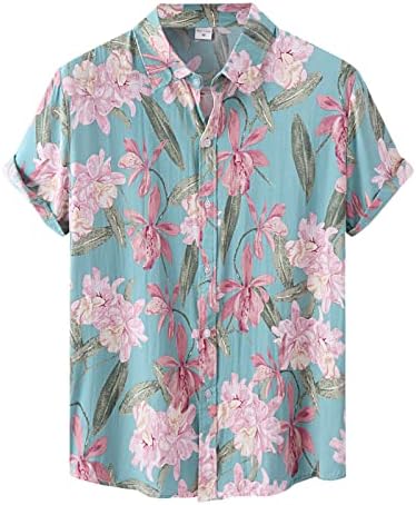 Лејди маица кратки ракави за машка машка маица врвот на Хаваи, цветни печатени модни врвови, ромперки за ромперки за мажи