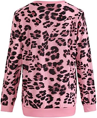 Seryuените на Сериу Леопард печатени блузи врвни каузални тркалезни врат со долги ракави џемпери