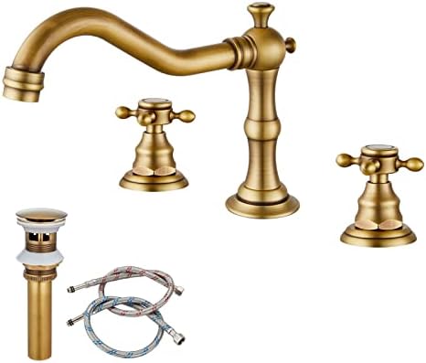 Распространетата тапа за бања со двојна рачка миксер Допрете за када четкан златен антички месинг три дупки за палуба за топла
