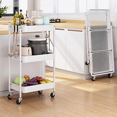 Лируксн метал 3 нивоа преклопени колички со тркала со тркала за складирање на кујна