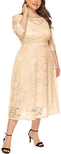 Eternatastic женски цветни чипка плус големина миди фустан изработен деколте за коктел забава фустан
