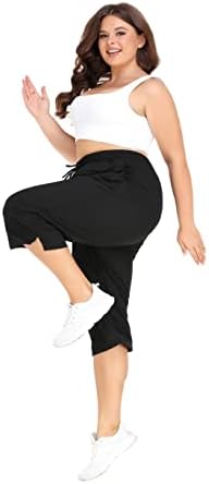 Foreyond плус големина капри панталони за жени лабава вклопени јога панталони со џебови за вежбање активна облека за џемпери