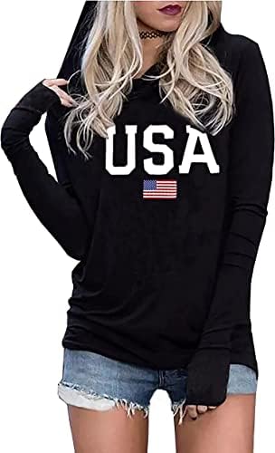 Lyeiao American Flag Fashion Hoodie for Women USA Grafic Graphic T-Shirt 4-ти јули патриотски долги ракави качулка пулвер врвови