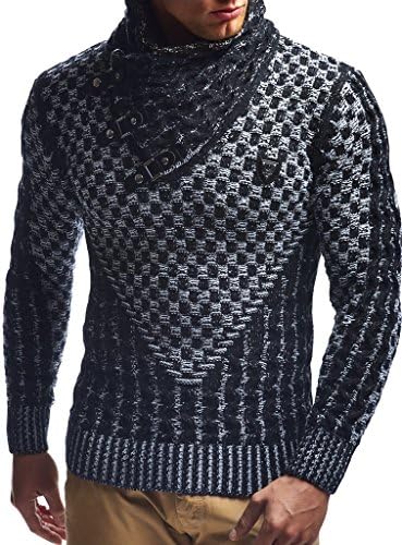 Плетен пулвер на Машкиот Леиф Нелсон | Тенок кошула со долги ракави | Основна маичка со јака од шал и кожна кожа