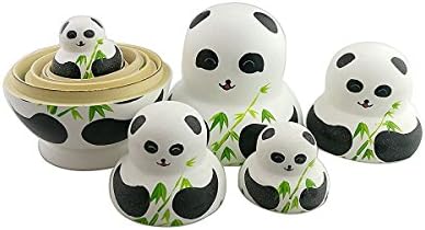 Зимски збир сет од 10 рачно изработени симпатична прекрасна панда мечка семејство и бамбус гнездење кукла Матриошка руска кукла популарни