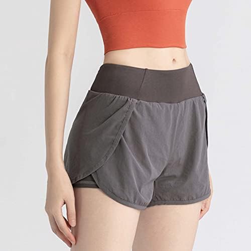 Shortsенски моден тренинг шорцеви со двојно слој со високи еластични шорцеви летни удобни салон за пот -стомакот за контрола на стомакот