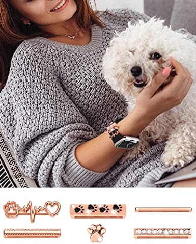 Jr.dm Rose Gold Watch Band Charms со сјајни декоративни прстени јамки, компатибилен со Apple Watch 38mm 40mm 41mm 42mm 44mm 45mm метални