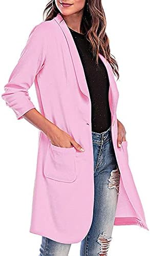 Долги јакни со палто за жени плус големина кардиган лапел женски палто тенок јакна долг ров со џебна волна и мешавини