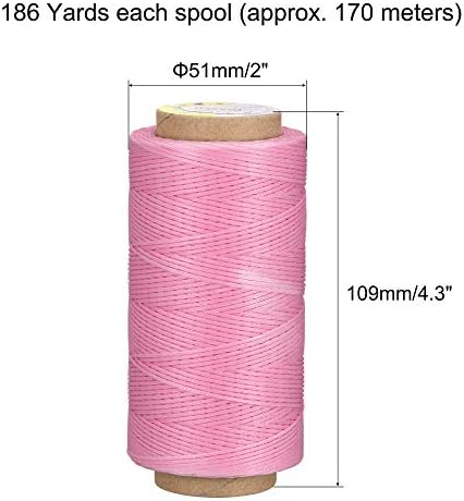 Тема за шиење на кожа UXCELL 186 јарди 210D/1mm полиестер восок кабел за рачно шиење, лаванда розова