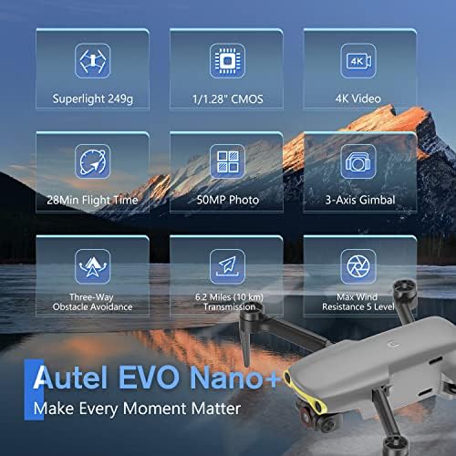 Autel Robotics Evo Nano + Premium Bundle, 249g мини дрон со 4K Ryyb камера, без гео-менување, PDAF + CDAF фокус, 3-оски гимбал,