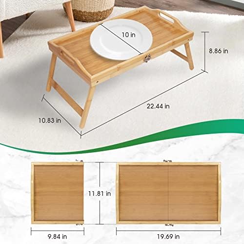 Преклоплива лента за кревет бамбус бамбусо за појадок сад за храна со преклопни нозе кујнски плочи за сервирање за кревет ТВ маса за лаптоп
