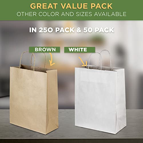 [50 пакет] торби со бела хартија со рачки 13 x 10 x 5 12 lb Twisted Rope малопродажен подарок за купување трајна вреќа за барел
