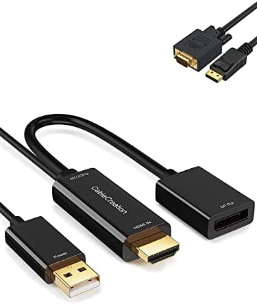 CableCreation 4K HDMI до прикажување на адаптерот со USB пакет со моќност со DisplayPort до VGA кабел 6ft