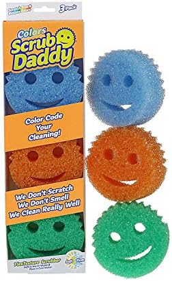 Scrub Daddy Colors Sponge Set - FlexTexture Sponge, мек во топла вода, цврсто во ладно, длабоко чистење, безбедно машина за миење садови,