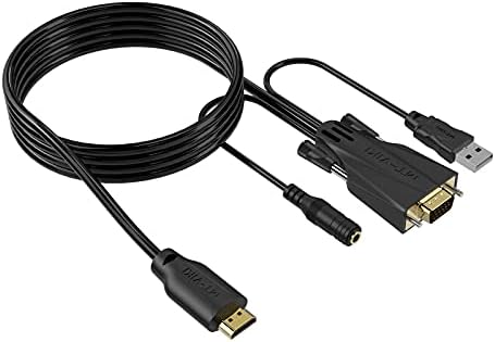 MT-VIKI HDMI до VGA кабел адаптер конвертор со USB & 3,5 mm аудио машки, HDMI до VGA адаптер 15ft/4,5m