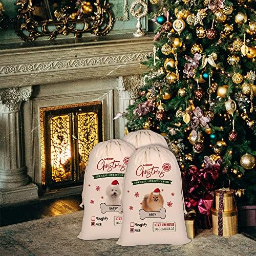 Смешни Кокер Дедо Мраз Вреќи Персонализирани Торби За Божиќни Подароци Од Ткаенина За Кучиња Со Божиќна Торба За Складирање Со Врвки За Подарок