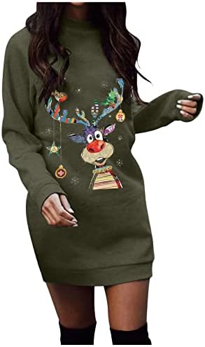 Фустан со чамец за вратот за дами со долг ракав Сонце печатење на одмор Божиќно бранч Термички обичен фустан тинејџерски девојче QQ