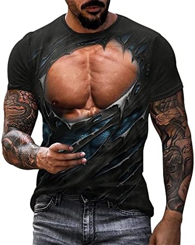 Менс модна лежерна 3Д дигитална печатење мускуларна вежба фитнес фитнес кратка ракав маица врвна машка маица маица црна