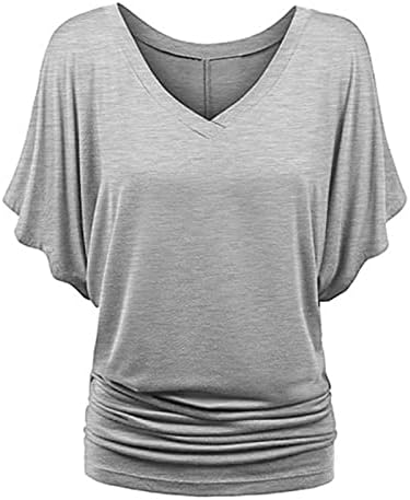 Зефотим блузи за жени 2023 година Руфл против вратот краток ракав секси трендовски врвови модни обични обични лабави кошули