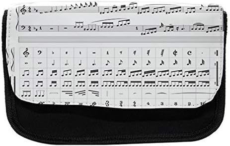 Ambesonne Music Note Mencil Case, детални музички мотиви, торба со молив со ткаенини со двоен патент, 8,5 x 5,5, јаглен сива и бела боја