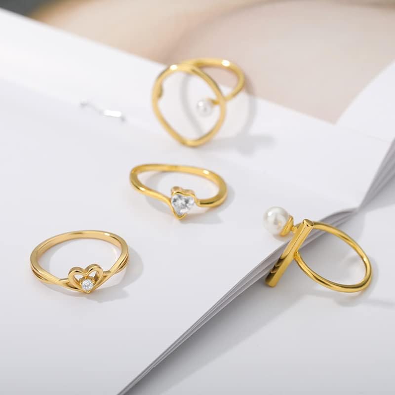 Деве Среќни прстени за жени гроздобер природни бисерни прстени циркон тренд свадба златен накит за грил - злато - 8-14212