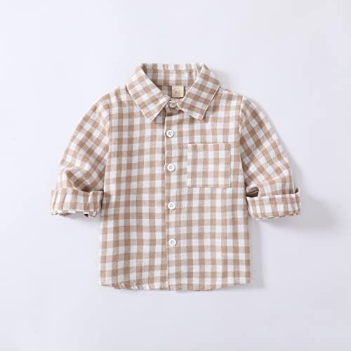Детско мало момче девојки копче надолу кошула бебе со долг ракав, карирана проверена ткаени кошули 1-4t