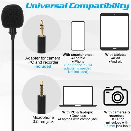Професионална оценка лавалиер лапел микрофон за ulefone оклоп x6 компатибилен со iPhone телефон или блогирање на фотоапарати во блогирање ASMR