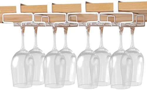 Gelive под полица вино стаклена решетка за решетки 4 реда држач за држачи за кујна без дупчење метално вино за складирање на стакло