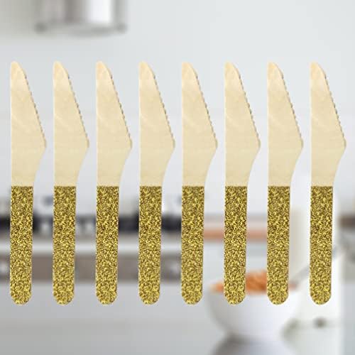 8 Парчиња-Пријателски Дрвени Ножеви За Еднократна Употреба Златна Рачка Топла Печат Садови Храна Овошје Служат Ножеви Дрвени Рамни Садови Свадба