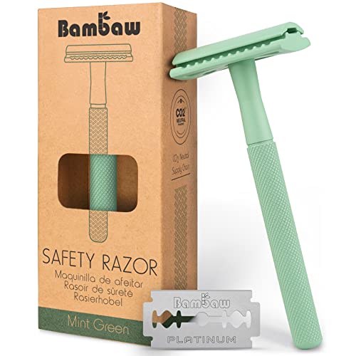 Bambaw Mint Green Green Double Edge Safety Razor за мажи | Повторно употреба на метал брич Еко Пријателски de Razor | Безбедносни жилети мажи