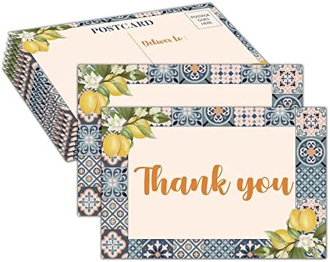 Ви благодариме на поштенските картички, медитеранскиот лимон невестински туш благодарам картичка, италијански сини свадбени