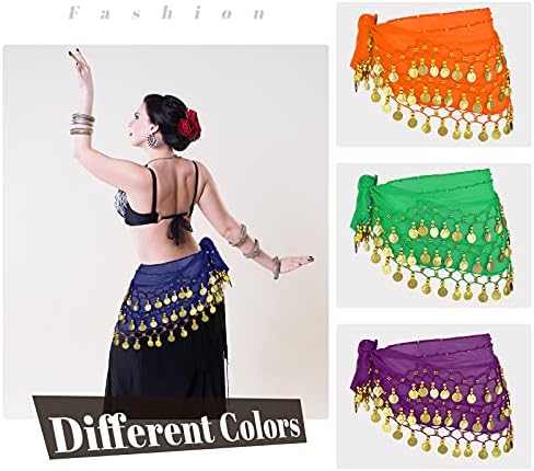 7 парчиња шамија на колкот за танцување на колкот за жени шифон што висат стомак танцување колк здолниште со шамија со златни