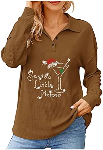 Женски лесни џемпери со долги ракави целокупни кошули гроздобер работна алатка за жени Божиќна маичка