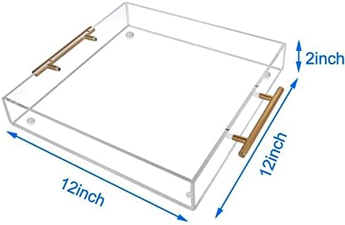Акрилна лента за сервирање 12x12in чиста козметичка лента за чување бања Организатор за бања табела табела за сервирање со цилиндрична