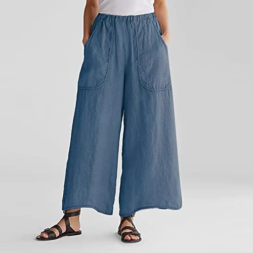 Oplxuo лабава широки панталони за нозе за жени обични памучни постелнини панталони со високи половини, проточни панталони со џебови