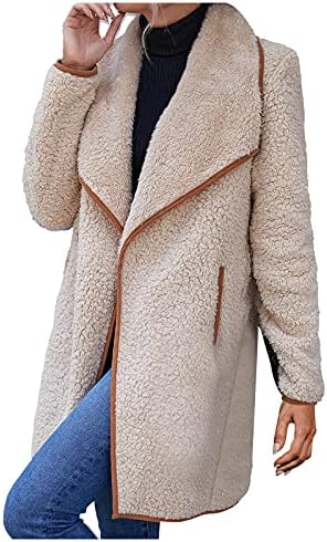 Women'sенска топла зимска палто јакна Спуштете ја јакната од јака од јака со долг ракав, обичен боја, кој одговара на долг палто со џебови