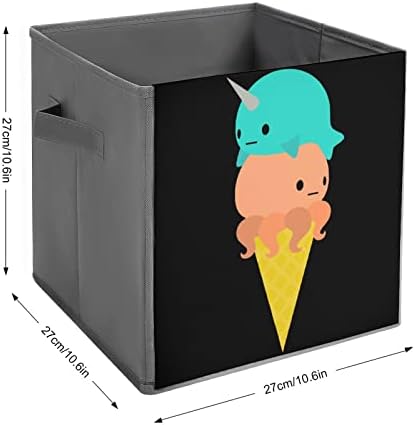 Нарвал Октопод Сладолед Склопувачки Коцки За Складирање Ткаенина Кутија 11 Инчни Преклопливи Канти за Складирање Со Рачки