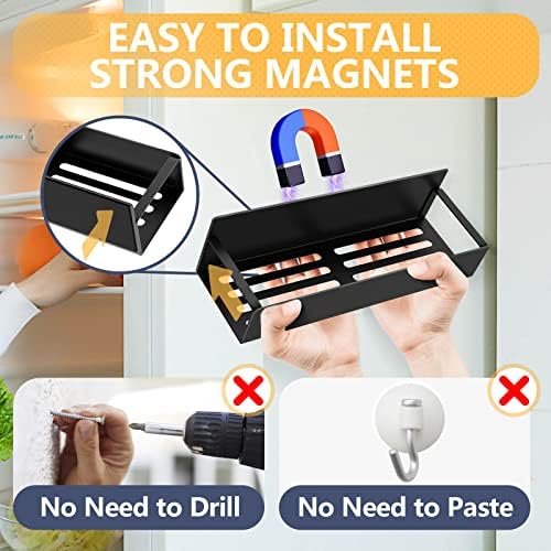 Смешна магнетна полица за елф, 4 пакувања решетки за магнетни зачини за фрижидер со 8 куки, совршен простор за заштеда на простор