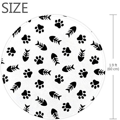 Риба риба коска и шема на шепа на мачки за животни, не -лизгачки дормат 23,6 тркалезна област килими теписи за деца спална соба бебе соба